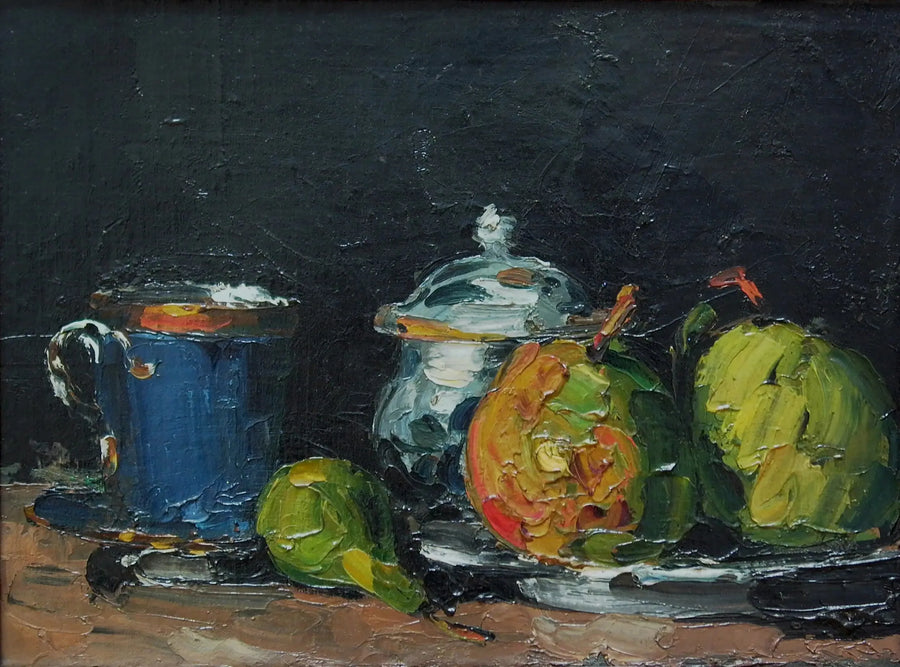 Azucarero, peras y taza azul - Paul Cézanne