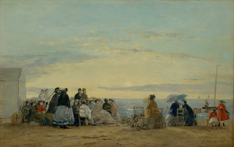 En la playa, atardecer - Eugène Boudin