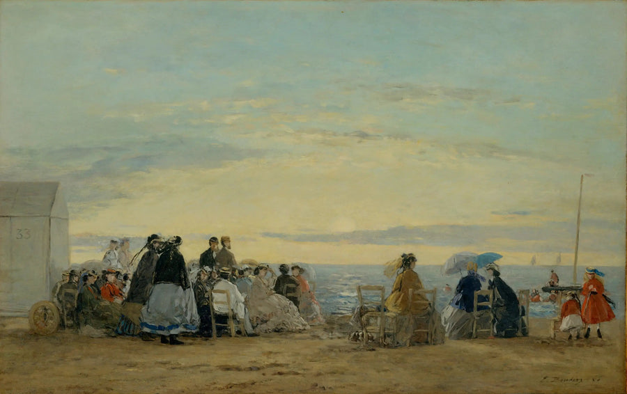 En la playa, atardecer - Eugène Boudin