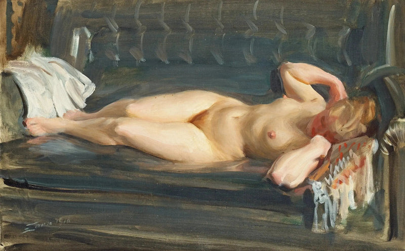 Sobre el sofá de cuero azul grisáceo - Anders Zorn