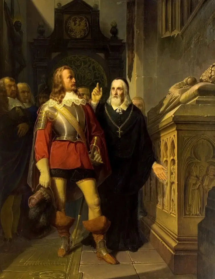 Szymon Starowolski y Charles Gustav frente a la tumba de Władysław Łokietek. - Jan Matejko