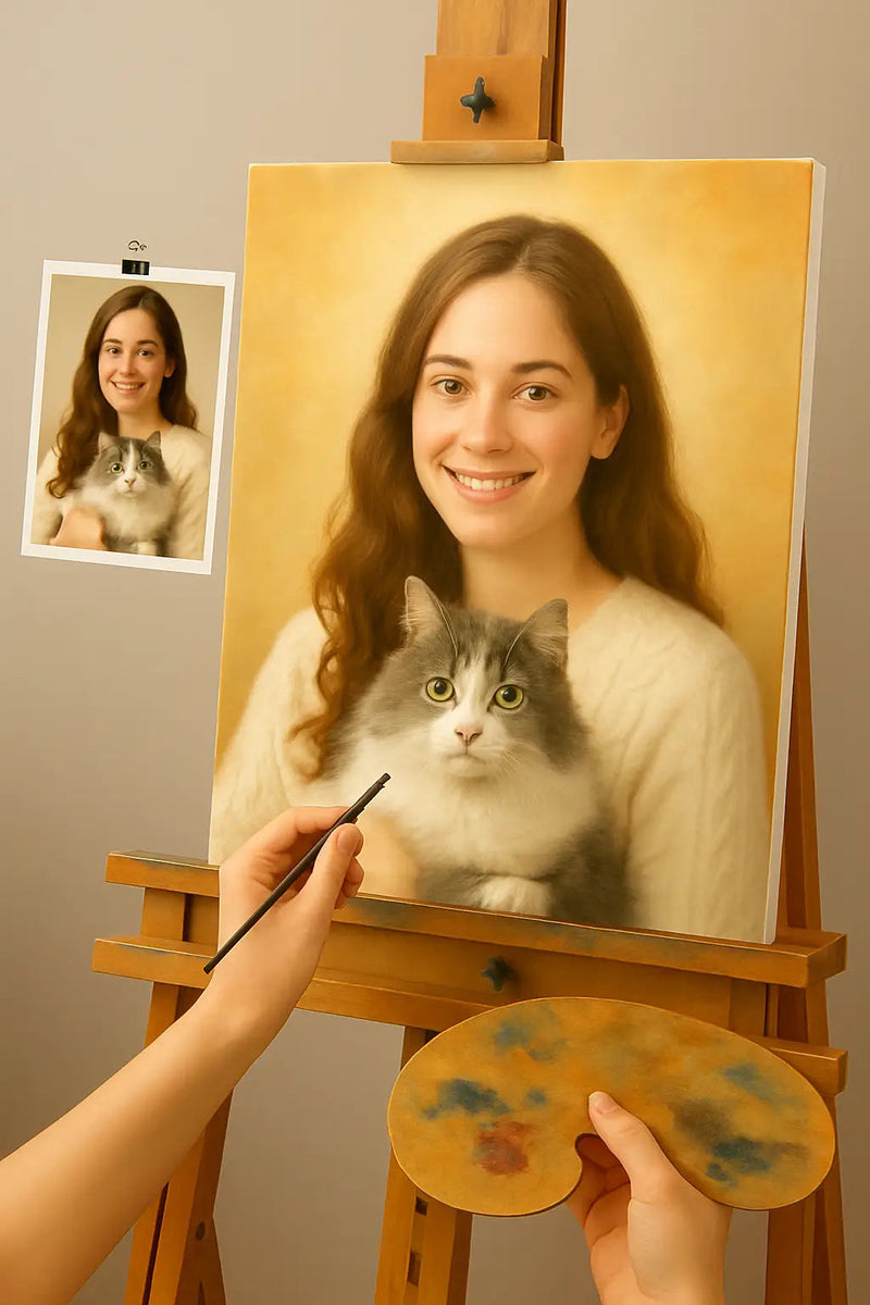 🎨 Cuadro personalizado - Animal y Persona – Pintura al Óleo Única