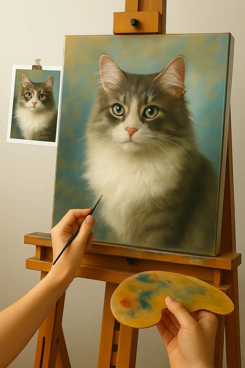 🎨 Cuadro personalizado de gato – Pintura al óleo única