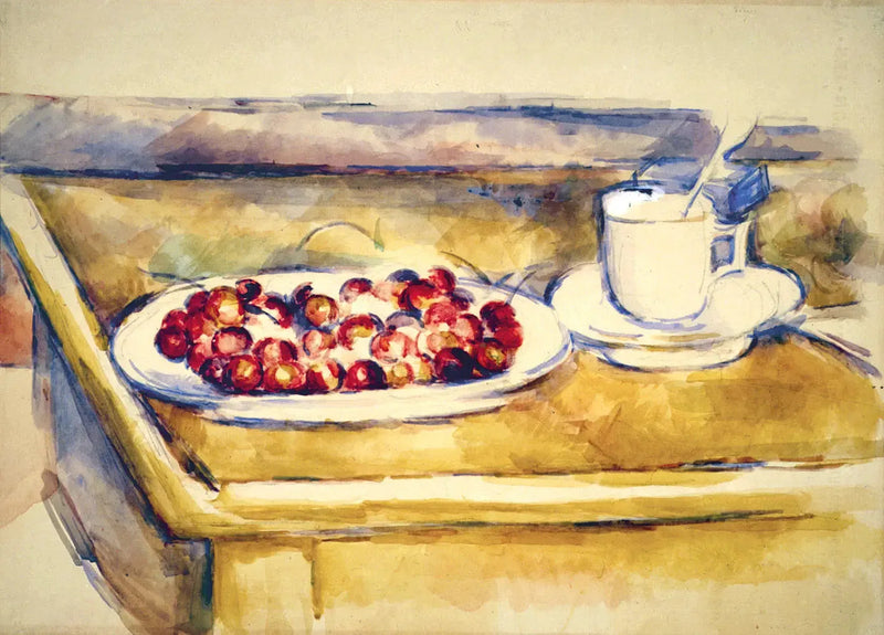Taza y plato de cerezas - Paul Cézanne