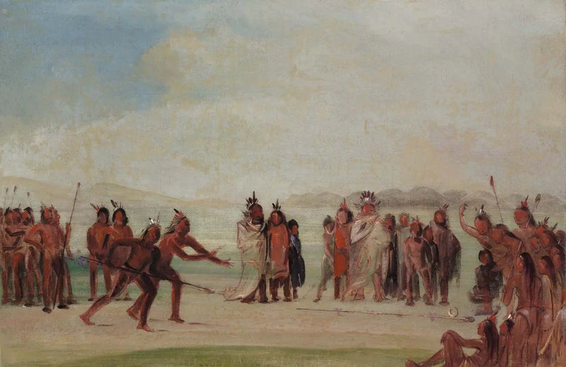 Tchung-kee, un juego mandan jugado con un anillo y una vara - George Catlin