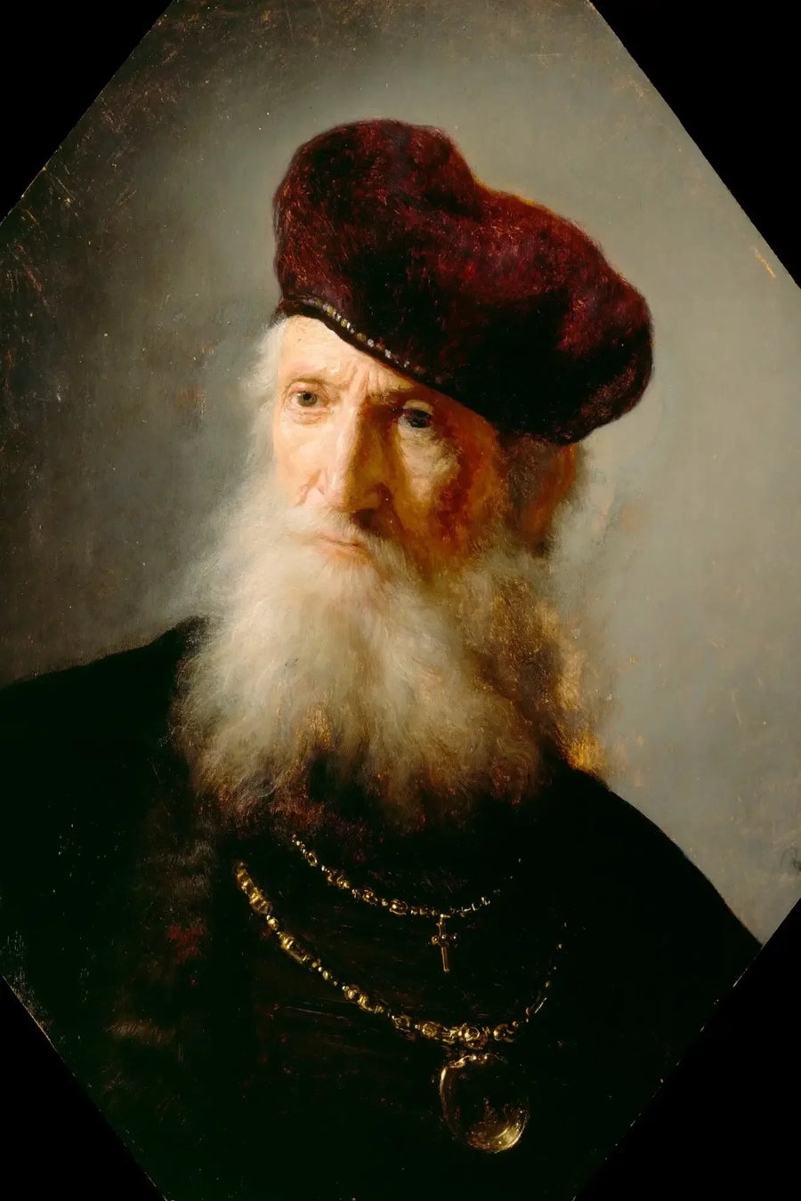 Cabeza de un anciano barbudo con un gran boina - Rembrandt