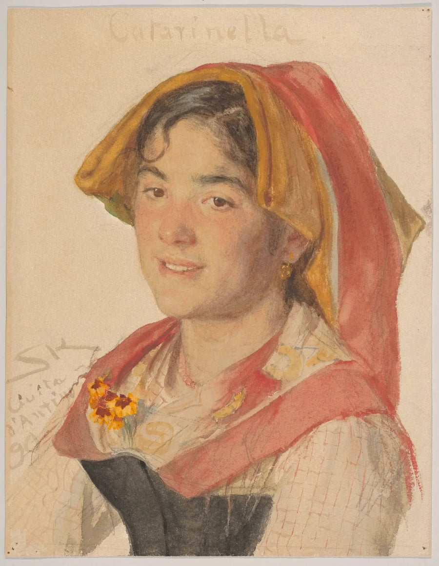 Cabeza de una niña de Civita d'Antino con traje regional (Catarinella) - Peder Severin Krøyer