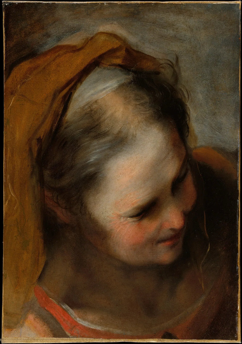 Cabeza de una anciana mirando hacia abajo a la derecha (Santa Isabel) - Federico Barroci