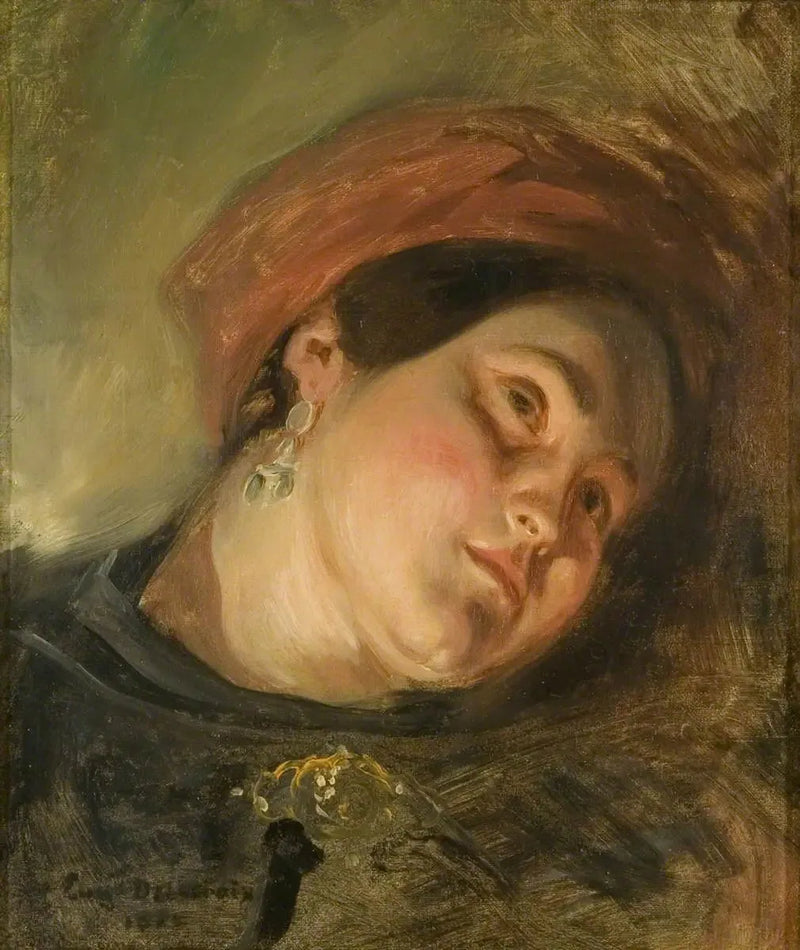 Cabeza de mujer con turbante rojo - Eugène Delacroix