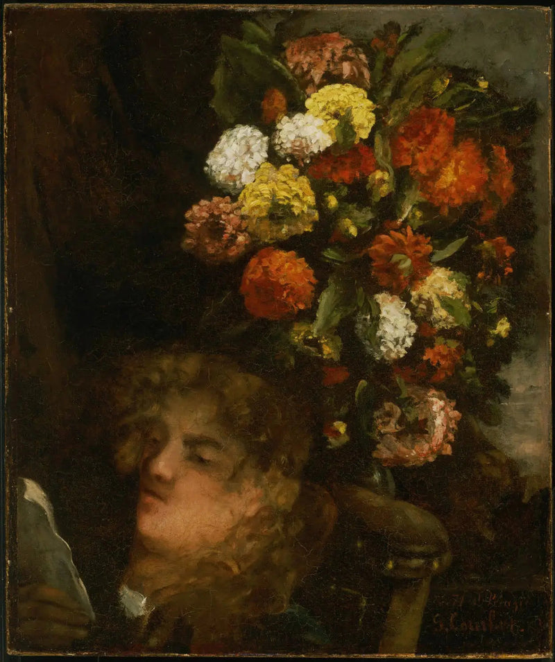 Cabeza de mujer y flores - Gustave Courbet