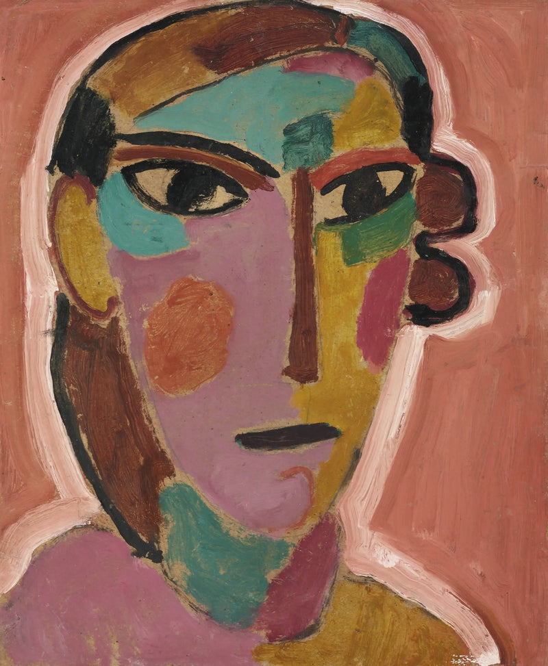 Cabeza de mujer mística sobre fondo rojo - Alexej von Jawlensky