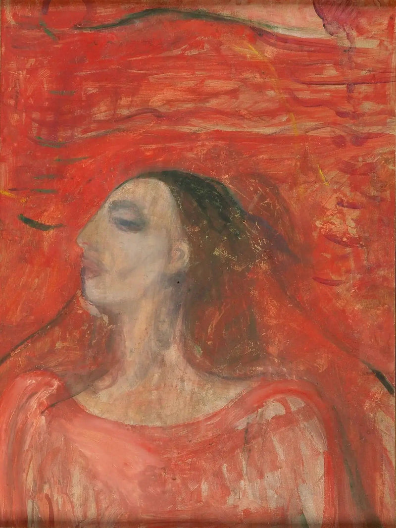 Cabeza de mujer sobre fondo rojo - Edvard Munch