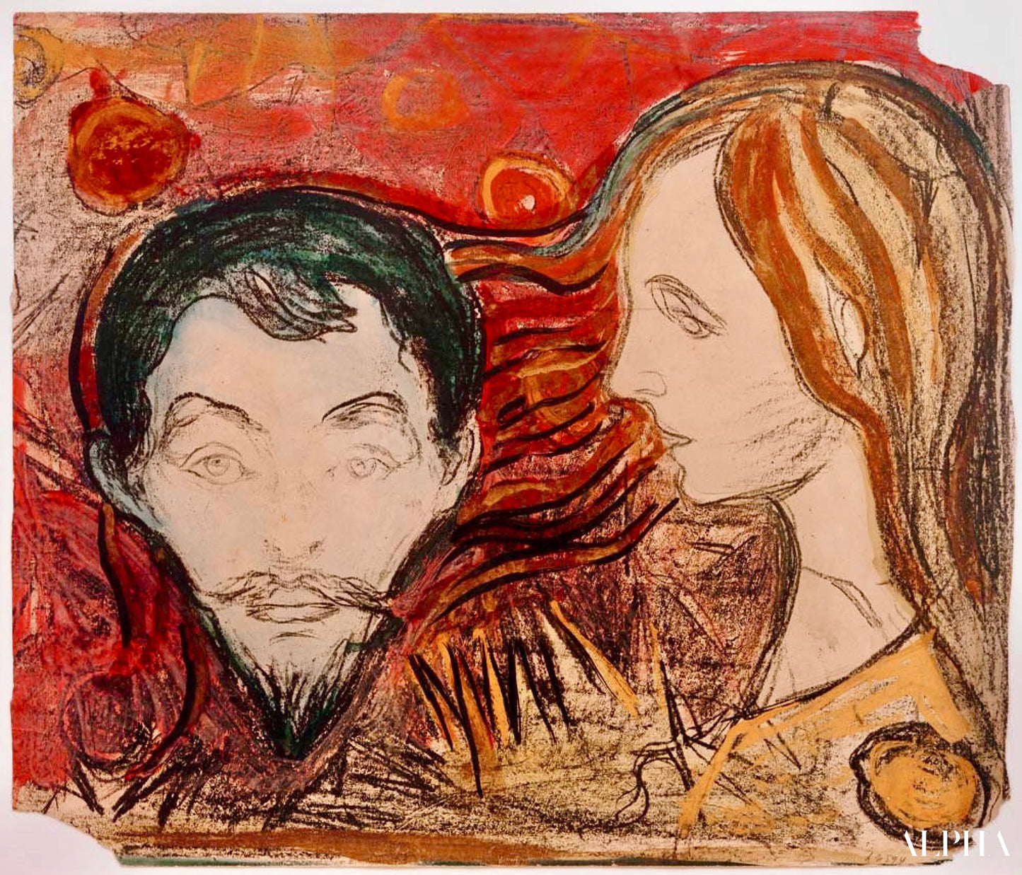 Reproduction du tableau « Tête d'homme dans les cheveux d'une femme - Edvard Munch » par Alpha Reproduction en peinture à l’huile