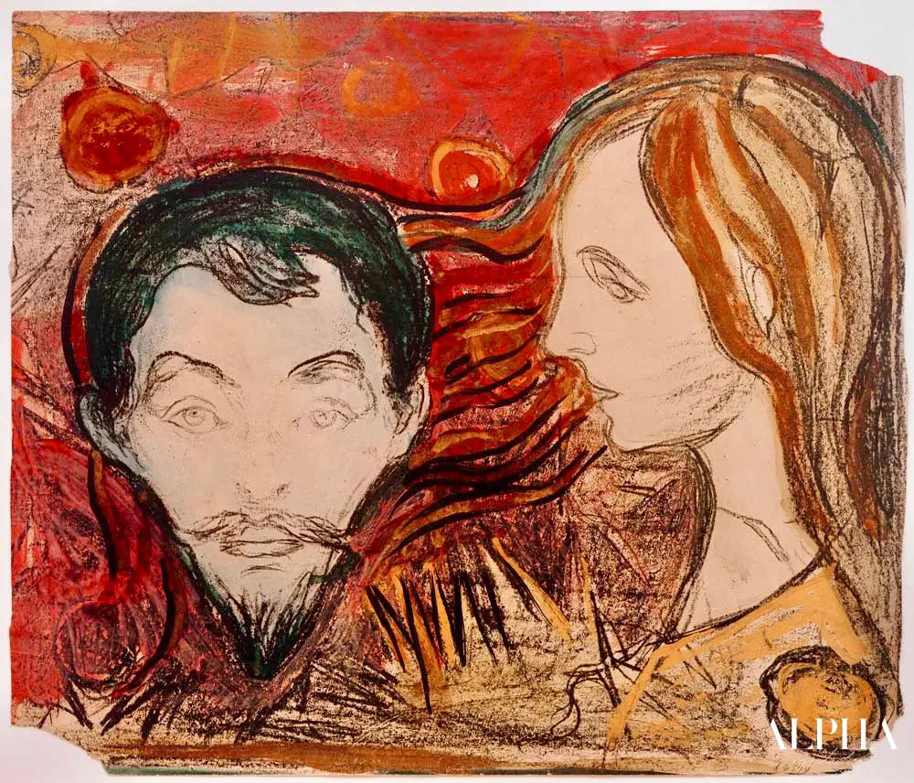 Tête d'homme dans les cheveux d'une femme - Edvard Munch - Reproductions de tableaux et peintures haut de gamme