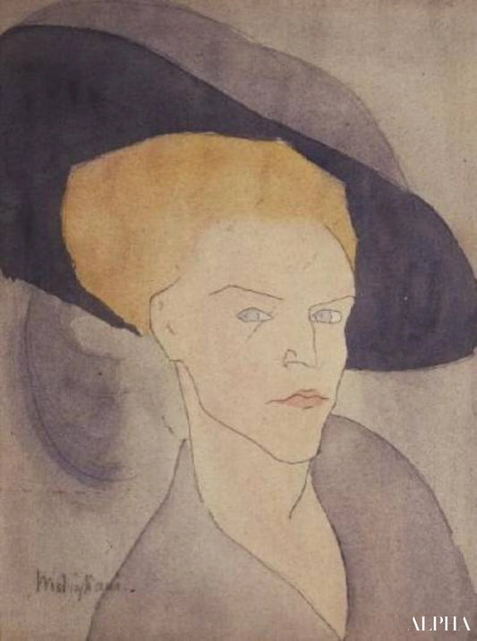 Tête d'une femme portant un chapeau - Amadeo Modigliani - Reproductions de tableaux et peintures haut de gamme