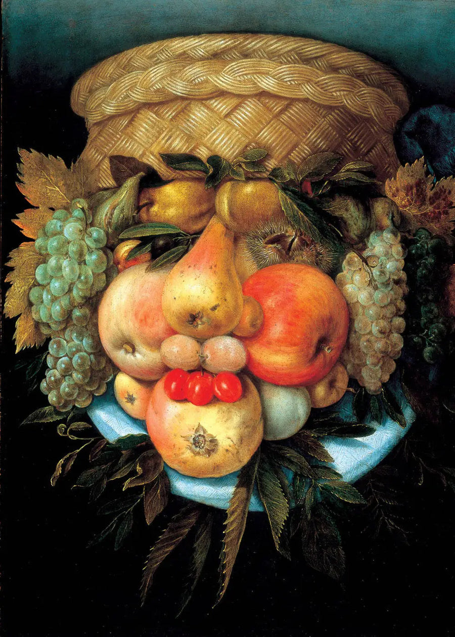 Cabeza reversible con cesta de frutas - Giuseppe Arcimboldo