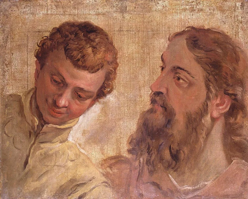 Cabezas de un niño y de un hombre barbilampiño (un apóstol) - Sebastiano Ricci