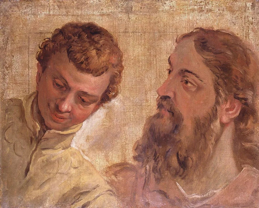 Cabezas de un niño y de un hombre barbilampiño (un apóstol) - Sebastiano Ricci