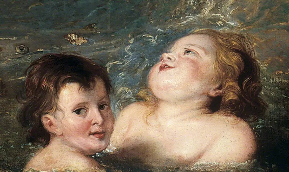Têtes de deux enfants se baignant dans la mer - Peter Paul Rubens image 1 reproduction d’œuvre d’art à l’huile