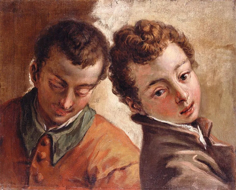 Cabezas yuxtapuestas de un joven y un niño - Sebastiano Ricci