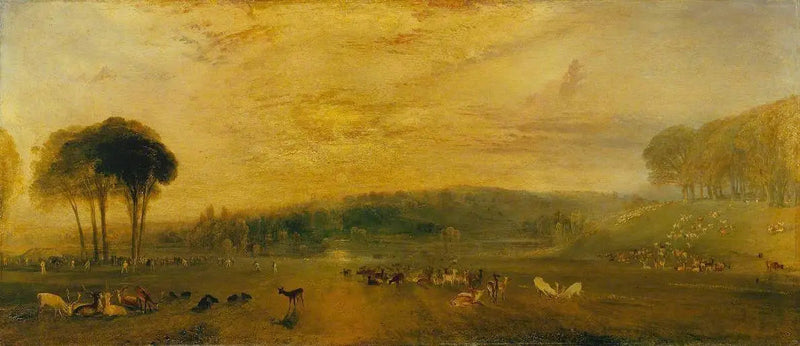 El Lago, Petworth: Atardecer, Ciervos en Lucha - J. M. W. Turner