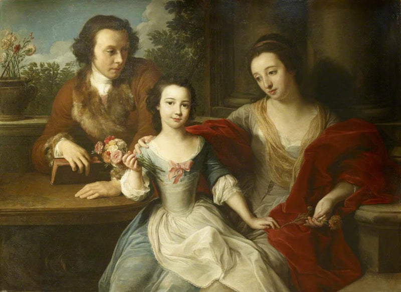 Thomas Barrett-Lennard (1717–1786), futuro 17º Lord Dacre, con su esposa, Anna Maria Pratt (fallecida en 1806), y su hija, Barbara Anne - Pompeo Batoni