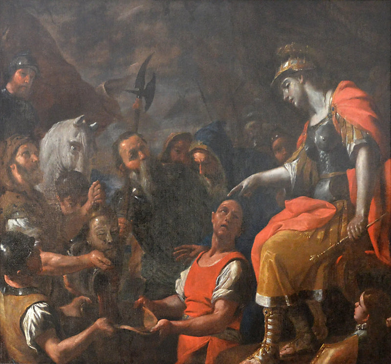 Thomyris haciendo submarino en la sangre de la cabeza de Ciro - Mattia Preti