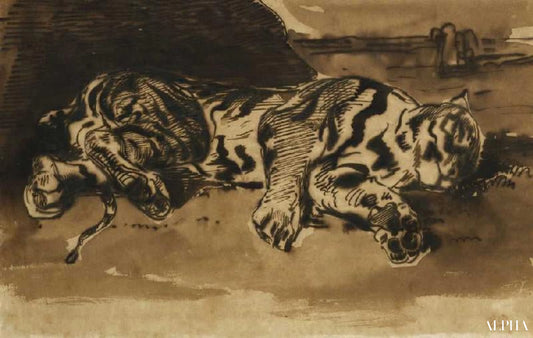 Tigre Couché - Eugène Delacroix - Reproductions de tableaux et peintures haut de gamme