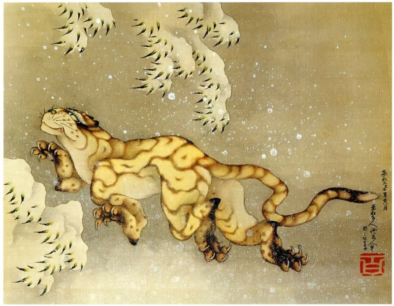 Tigre en la nieve - Hokusai