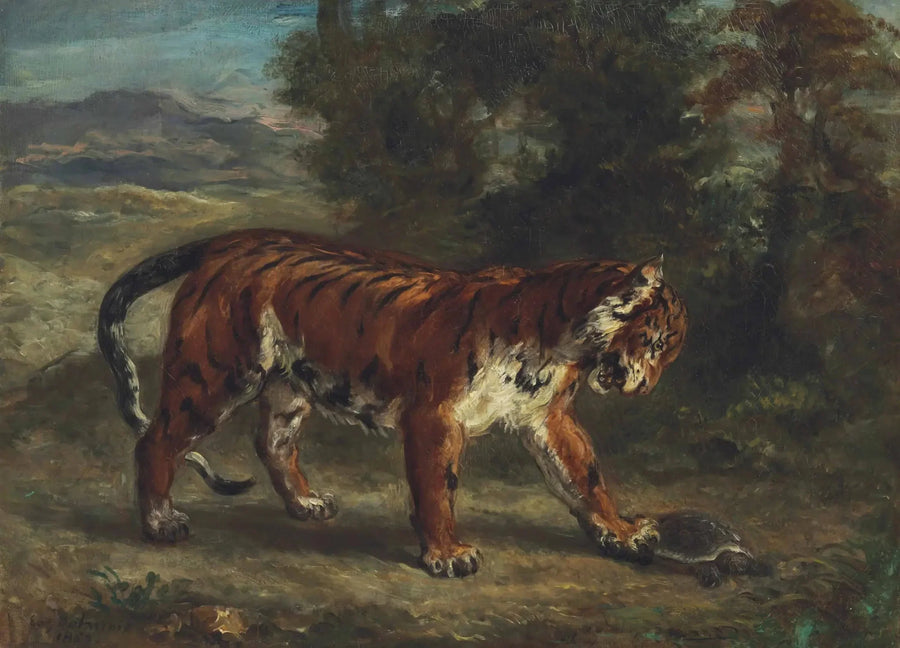 Tigre jugando con una tortuga - Eugène Delacroix