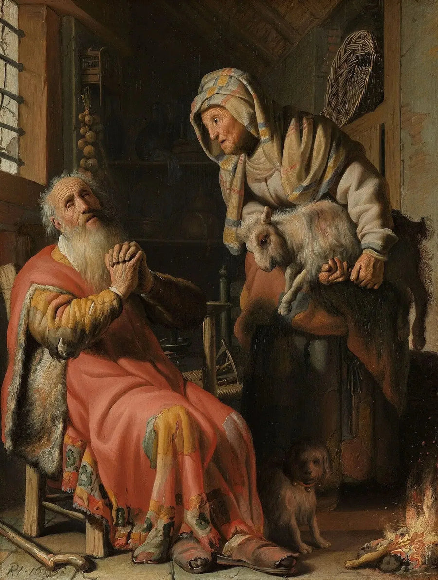 Tobias y Anna con una cabra pequeña - Rembrandt
