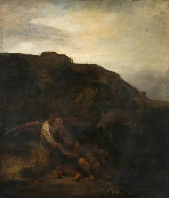Tobie et l'ange dans un paysage - Rembrandt image 1 copie peinte à la main à l’huile