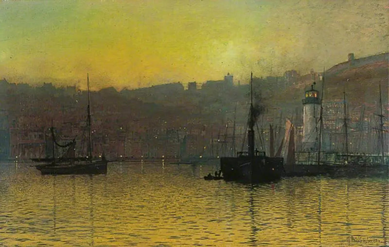 Caída de la noche en el puerto de Scarborough, Yorkshire del Norte - John Atkinson Grimshaw