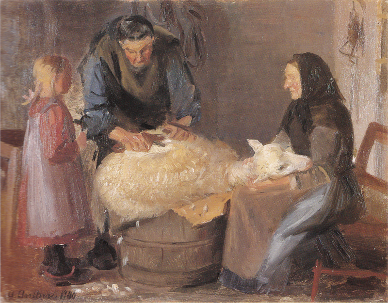 Esquila de ovejas - Anna Ancher