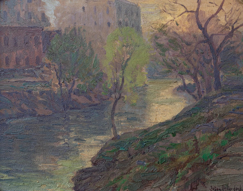 Temprano en la mañana en el río San Antonio en el puente del molino - Julian Onderdonk