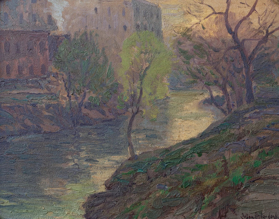 Temprano en la mañana en el río San Antonio en el puente del molino - Julian Onderdonk