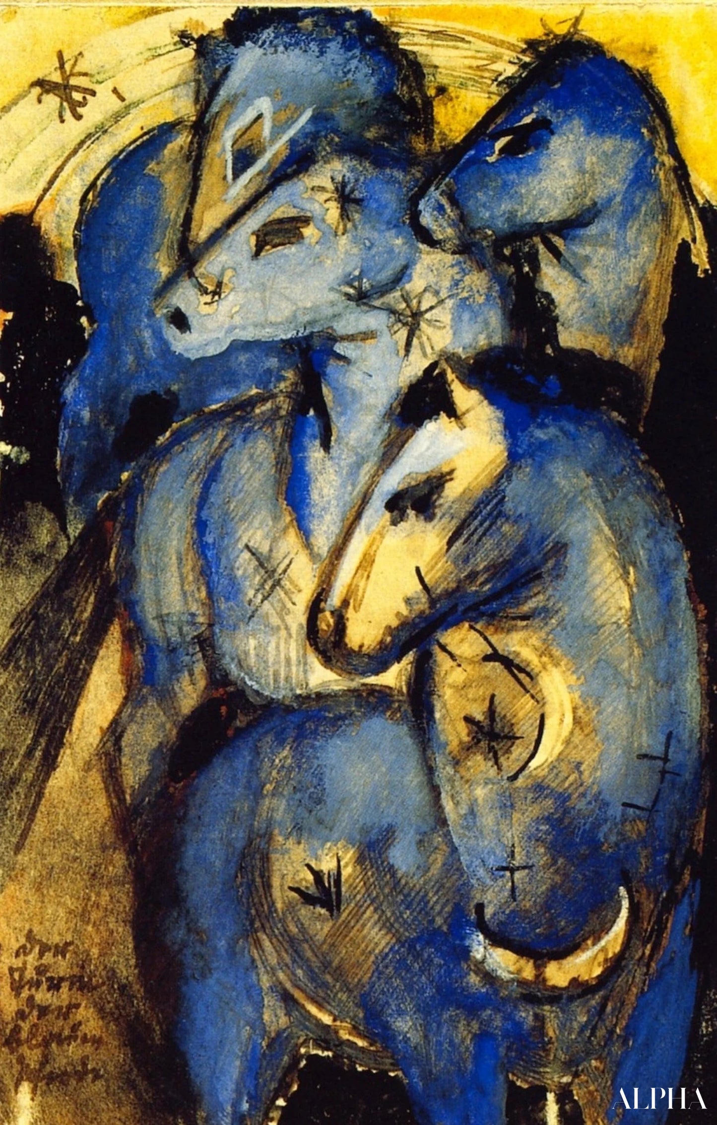 Reproduction du tableau « Tour du cheval bleu (carte postale) - Franz Marc » par Alpha Reproduction en peinture à l’huile