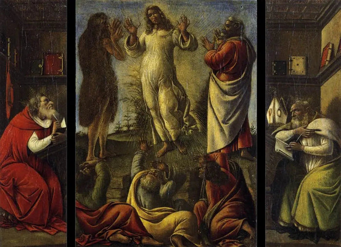 La Transfiguración con San Jerónimo y San Agustín, hacia 1500 - Taller de Botticelli