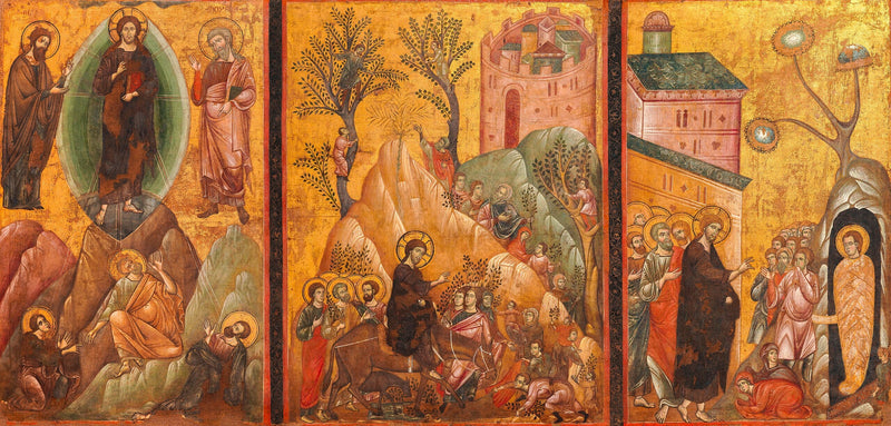 Transfiguración, Entrada de Cristo en Jerusalén y Resurrección de Lázaro - Guido da Siena