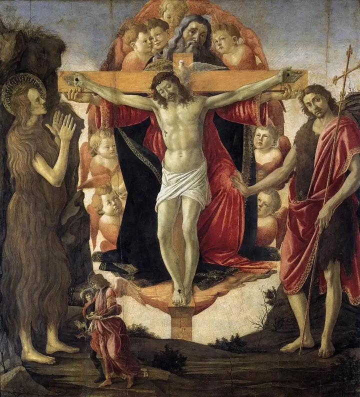 La Trinidad con Santa María Magdalena y San Juan Bautista, hacia 1491-1494 - Botticelli y taller