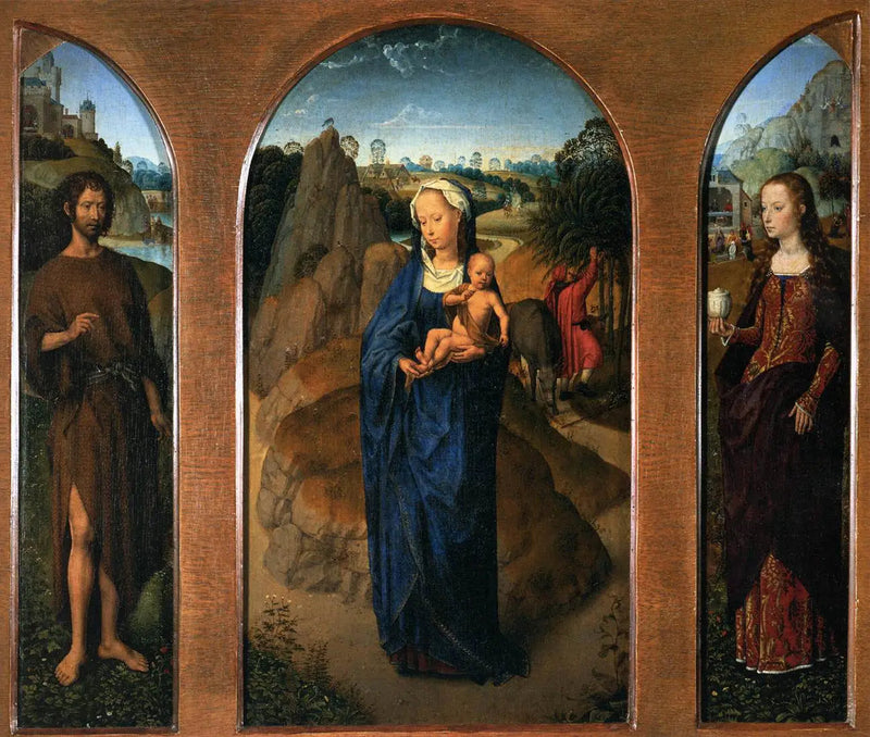 Tríptico con el reposo durante la huida a Egipto - Hans Memling