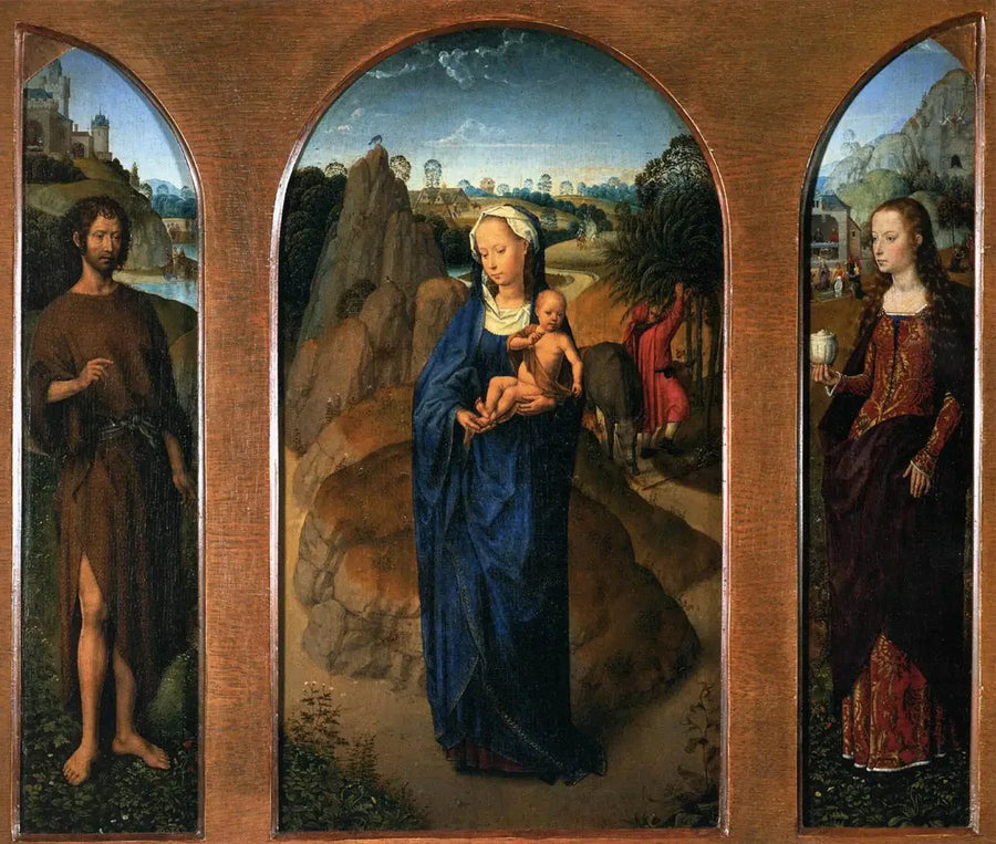 Tríptico con el reposo durante la huida a Egipto - Hans Memling