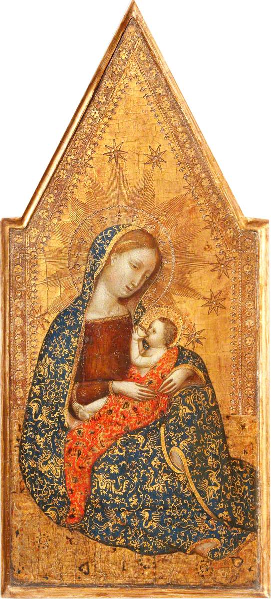 Tríptico: La Virgen de la Humildad (en el centro); La Natividad (a la izquierda); La Crucifixión (a la derecha); La Anunciación (en la esquina superior izquierda y derecha) - Francescuccio Ghissi