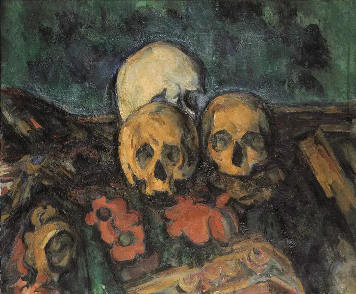 Tres calaveras sobre una alfombra oriental - Paul Cézanne
