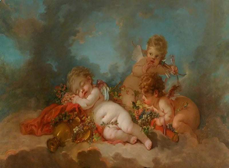 Tres Cupidos flotando en las nubes - François Boucher