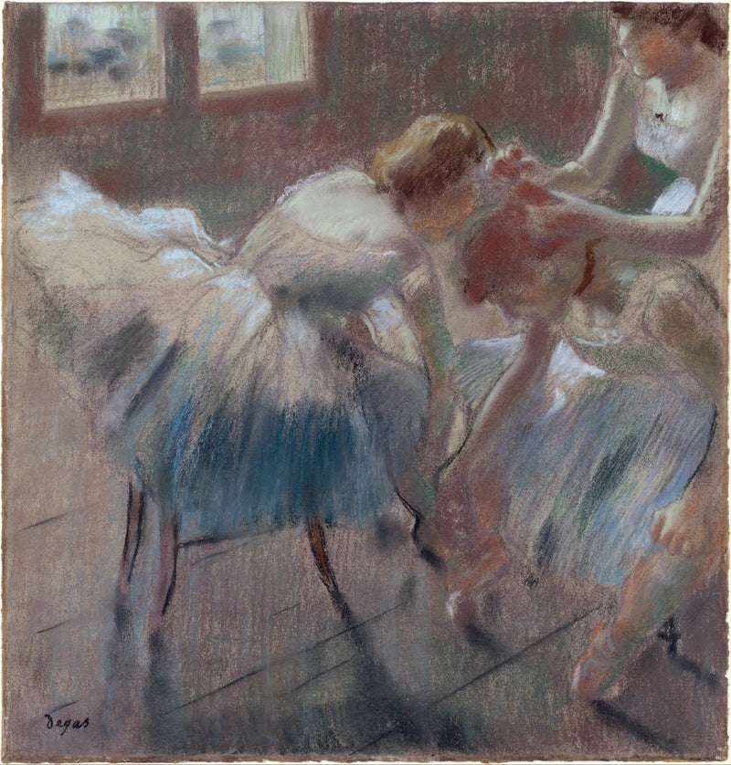 Tres bailarines se preparan para la clase - Edgar Degas