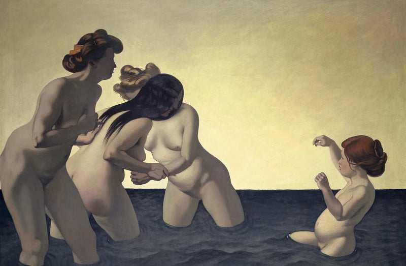 Tres mujeres y una niña pequeña jugando en el agua - Félix Vallotton