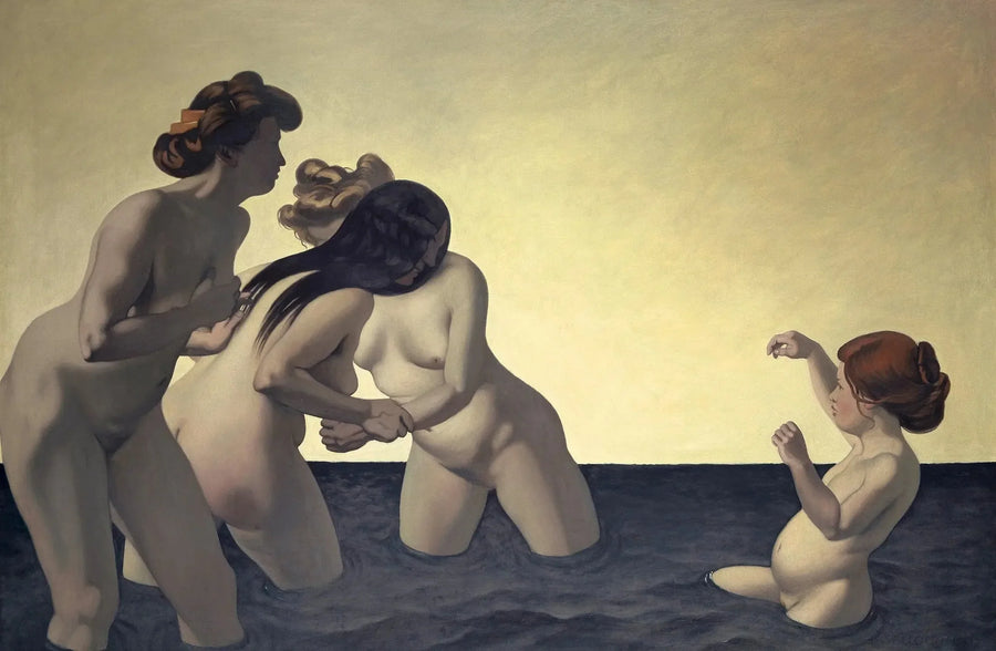 Tres mujeres y una niña pequeña jugando en el agua - Félix Vallotton