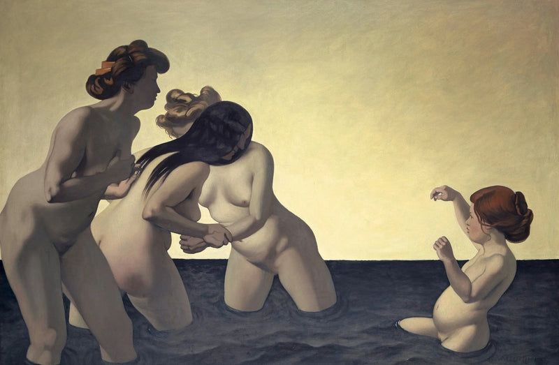 Tres mujeres y una niña pequeña jugando en el agua - Félix Vallotton