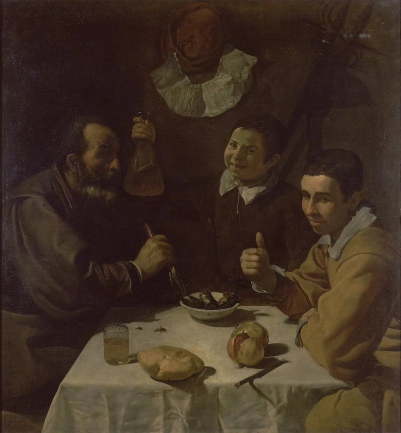 Tres hombres en la mesa, el almuerzo - Diego Velázquez